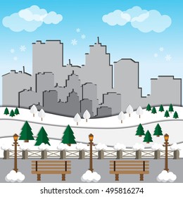 City Park. Winter. Vector illustration.