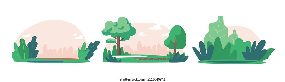 City Park with Yoga Mats on Grass, Urban Garden Place for Meditation and Outdoor Sport, Summer Landscape Background, Empty Public Area for Recreation With Trees and Lawn. Cartoon Vector Illustration - Shutterstock ID 2116040942