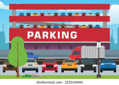 City parking lot 2d vector illustration concept for banner, website, illustration, landing page, flyer, etc