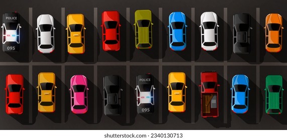 City parking vector web banner. Shortage parking spaces. Many cars in a crowded parking. Parking zone. Vector illustration