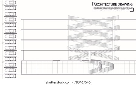 City Parking Vector Web Drawing  Urban Infrastructure And Car Boom. Parking Zone Top View Of A City Parking Underground Car Parking Garage Elements Of Architecture Project Illustration Detailed Plan