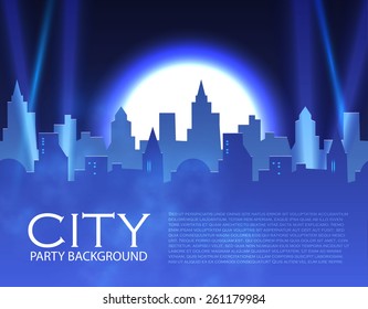 City party with spotlights. Vector illustration