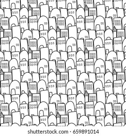 City pattern is repetitive texture with hand drawn houses.