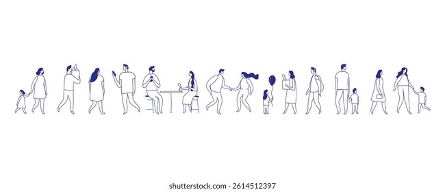 City People Crowd. Line art people big bundle isolated on white. Hand drawn People vector set. Male and female flat characters set