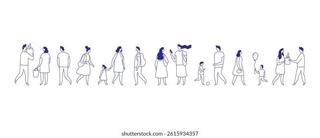 City People Crowd. Line art people big bundle isolated on white. Hand drawn People vector set. Male and female flat characters set