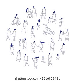 City People Crowd. Line art people big bundle isolated on white. Hand drawn People vector set. Male and female flat characters set