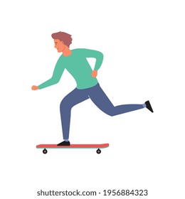 City people flat composition with isolated human character of skating boy vector illustration