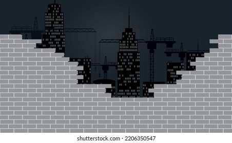 City perspective. Buildings and cranes. vector