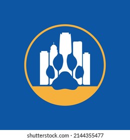 City Pet Logo, Paws with Buildings, Simple and Modern, EPS 10 vector