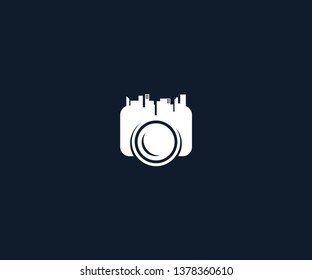 city photography logo design template. camera and city icon