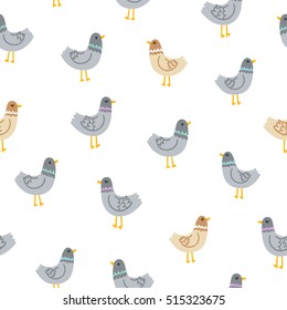 City pigeons cartoon seamless pattern