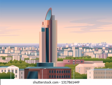 The city place vector illustration. Beautiful sun light illustration.
