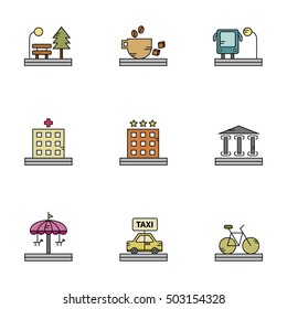 City places vector icon set 
