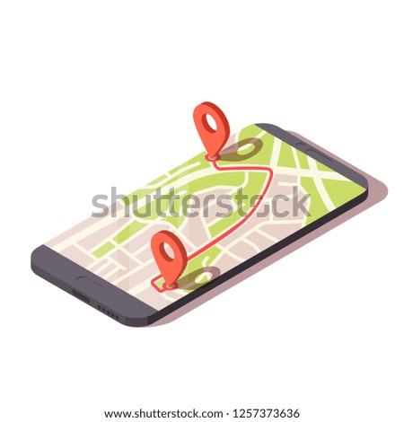 City plan on screen smart phone. Mobile navigation concept. Vector isometric illustration.
