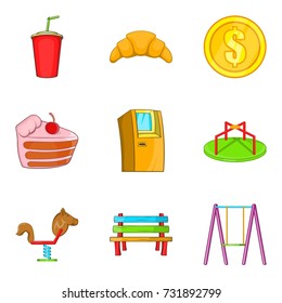 City playground icons set. Cartoon set of 9 city playground vector icons for web isolated on white background