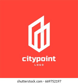 City Point Logotype. Stadt in Form eines Symbols für die Karte, Zeiger, Pin