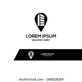 City pointer location logo design. Search the city capital building real estate vector.