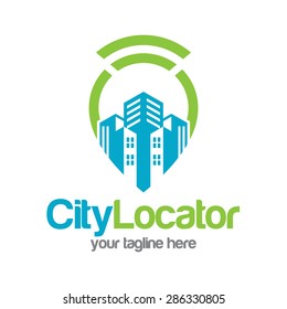 City pointer location logo design. Search the city capital building real estate vector.