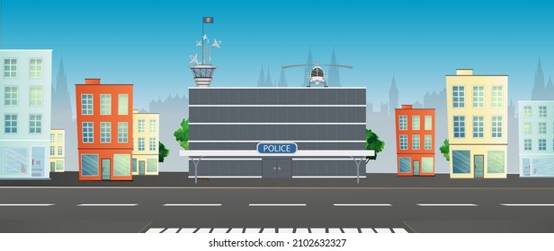 City police station department building isolated on white background in flat style