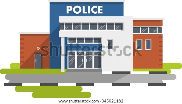 白い背景に平らなスタイルで市の警察署の部署ビル のベクター画像素材 ロイヤリティフリー