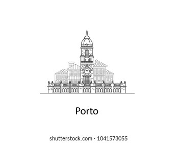 The city of Porto. European houses. Different sizes and constructions. Old houses of Europe Flat vector in lines.