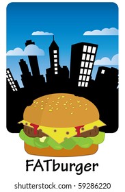 City poster with hamburger