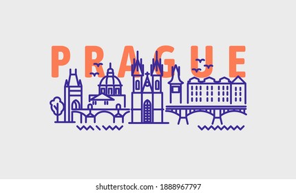 ciudad de Praga en forma de esquema sobre blanco