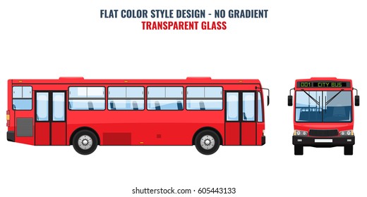 City Public Bus For Advertisement Template, Front And Side View. Isolated Vector Illustration With Flat Color Style Design.