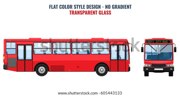 広告テンプレート用の市の公営バス 正面 側面図 フラットな色スタイルのデザインを持つ分離型ベクターイラスト のベクター画像素材 ロイヤリティフリー