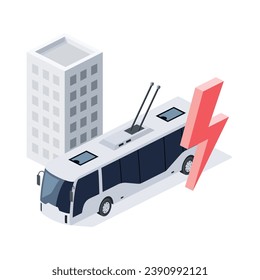 City public electric transport. Vector 3d isometric, color web icons, new flat style. Creative design idea for infographics.