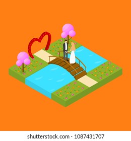 City Public Park or Square Object 3d Isometric View with Romantic Place. Vector illustration of Concept Relaxation