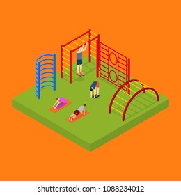 City Public Park or Square Object 3d Isometric View with Sports Ground. Vector illustration of Concept Relaxation