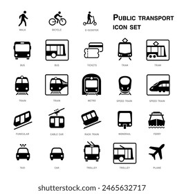 City public transport icons set. The outline icons are well scalable and editable. Contrasting vector elements are good for different backgrounds. EPS10.