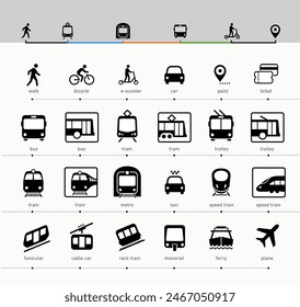 Conjunto de iconos de transporte público de la ciudad. Los iconos de esquema son bien escalables y editables. Los Elementos de Vector contrastantes son buenos para diferentes fondos. EPS10.