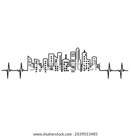 City pulse concept with cardiogram and skyscrapers skyline
