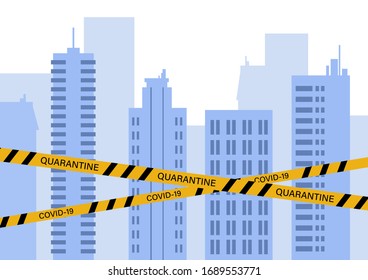 La ciudad está en cuarentena. Covid-19. Ilustración plana vectorial.