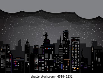 city rain, City at night