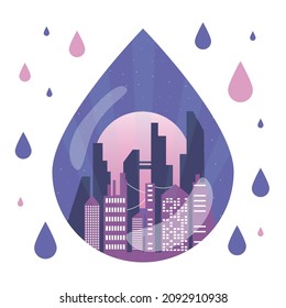  City in a raindrop. Vector illustration