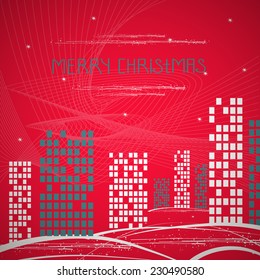 City. Red background. christmas
