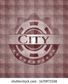 City red emblem or badge with geometric pattern background. Seamless.