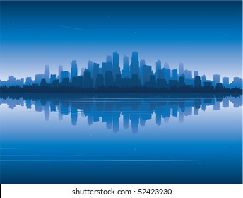 City reflection on water