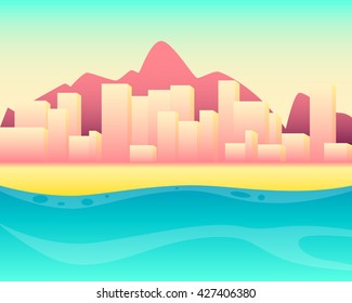City resort on the beach. Vector illustration