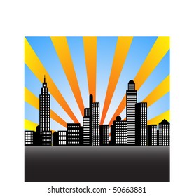 City with rising Sun vector