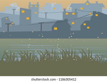 city at Riverside pastel colour background vector illustration 