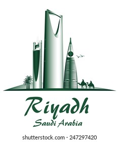 City of Riyadh Saudi Arabia Famous Buildings. Editable Vector Illustration