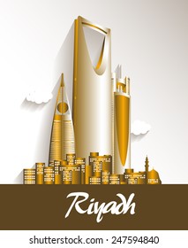 City of Riyadh Saudi Arabia Famous Buildings. Editable Vector Illustration