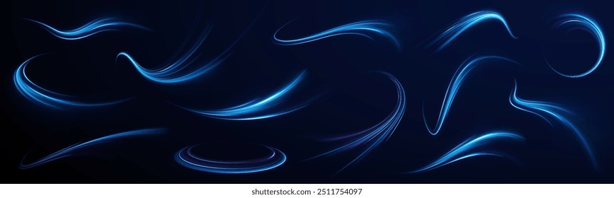 City road car light trails motion background. Illustration of light ray, stripe line with blue light, speed motion background.