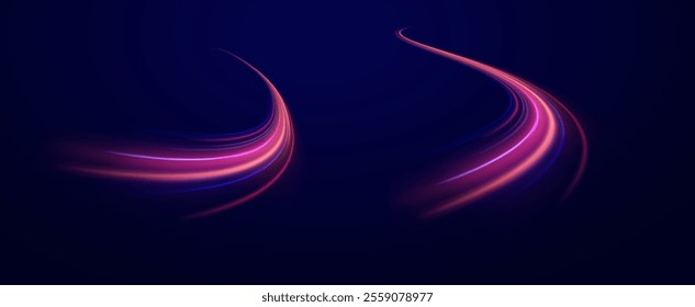 City road car light trails motion background. Electric car and city concept. Hitech communication concept innovation background. Expressway, car headlight effect. Speed connection vector background.