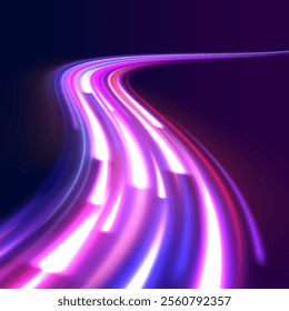 City road car light trails motion background. Electric car and city concept Hitech communication concept innovation background. Expressway, car headlight effect. Speed connection vector background.