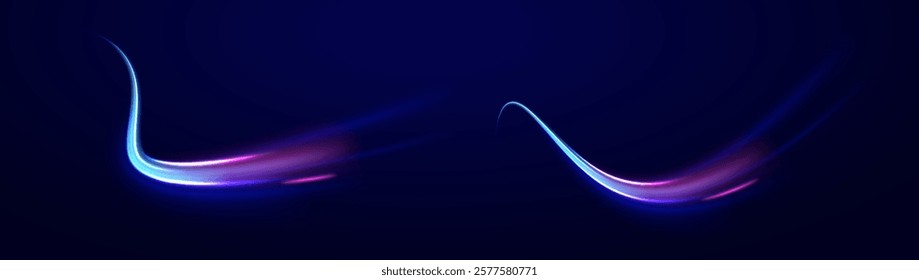 City road car light trails motion background. Electric car and city concept Hitech communication concept innovation background. Expressway, car headlight effect. Speed connection vector background.